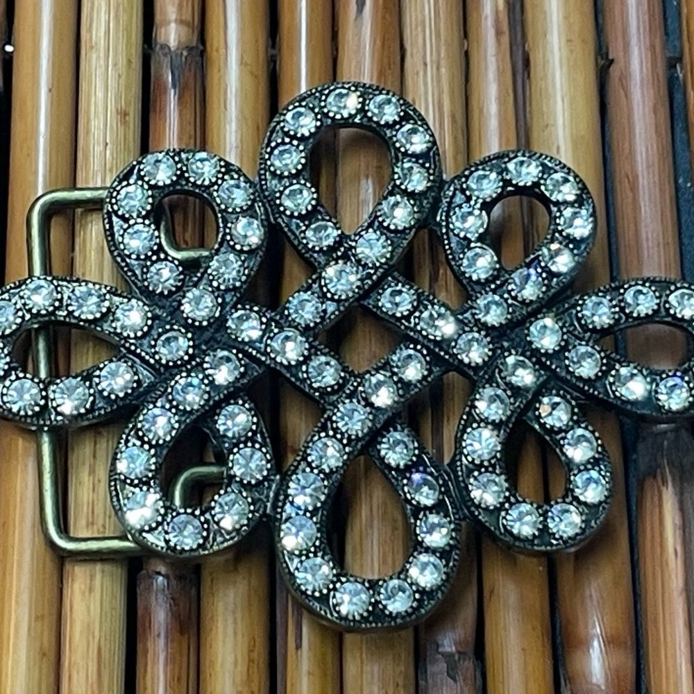 VINTAGE New Belt Buckle Fancy Rhinestone Encrusted Swirl Design Brass Metal